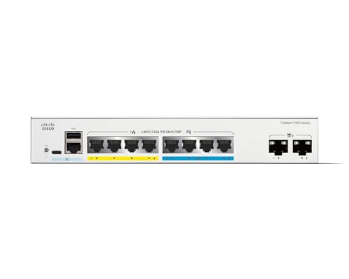 Switch gestionado Cisco Catalyst 1300-8MGP-2X, 4 Puertos GE, 4 Puertos 2,5GE, PoE, 2x10GE SFP+, protección Limitada de por Vida (C1300-8MGP-2X)