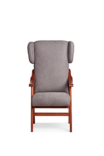 Abuelo a Gusto- Silla con Brazos Modelo Goya y Orejas apoya-Cabeza. Madera Color: Cerezo (Medidas: 117 * 69 * 57 cm) Tela Antimanchas: para Personas Mayores o geriátrico. Prótesis de Cadera. Gris