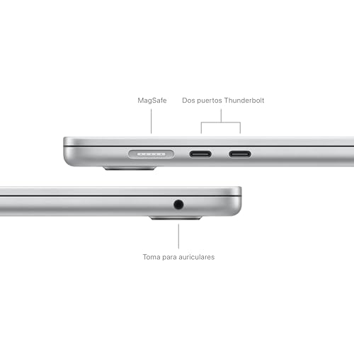 Apple 2024 MacBook Air de 15 Pulgadas con Chip M3 de Apple: Pantalla Liquid Retina de 15,3 Pulgadas, 8 GB de Memoria unificada, SSD de 256 GB, cámara FaceTime HD a 1080p, Touch ID, Plata