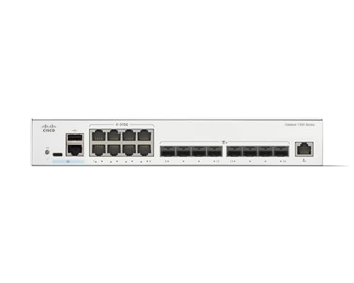 Switch gestionado Cisco Catalyst 1300-16XTS, 8 Puertos de 10G de Cobre, 8x10GE SFP+, protección Limitada de por Vida (C1300-16XTS)
