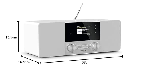 TechniSat - Radio Digital estéreo 4 C (Dab +, FM, Pantalla a Color, Bluetooth, conexión para Auriculares, Entrada Auxiliar, Pantalla OLED, 20 W RMS, Altavoz Elac), Color Blanco