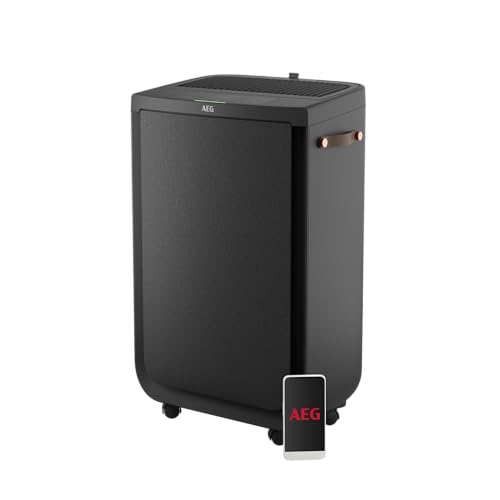 AEG APU72771DG Purificador de Aire, Filtro HEPA, Elimina 99,5% Bacterias, Capacidad hasta 70m2, 3 velocidades, Táctil, Control por voz, Wi-fi, Sensor humedad/temperatura, Filtrado 4 etapas, Gris