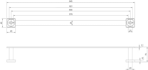 Toallero Elements Striking de Villeroy & Boch, toallero de baño para Montaje en la Pared, Fabricado con latón Macizo, toallero Angular, Longitud 645 mm, Negro Mate