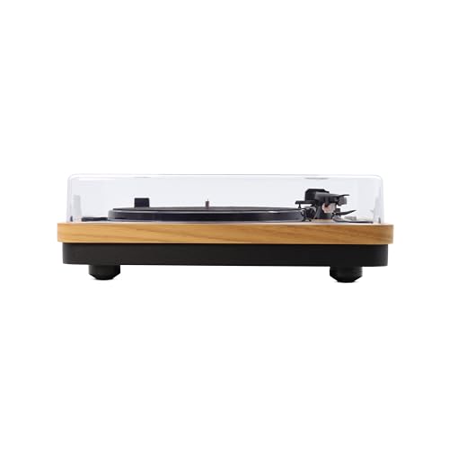 Mooov 477361 - Tocadiscos de Vinilo Bluetooth, 3 velocidades, Altavoces estéreo, Potencia 15W, Salida USB para convertir vinilos a Formato Digital, Salida RCA, Acabado en Madera Natural