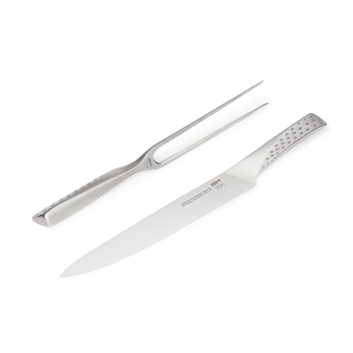 Weber Set de cubiertos Deluxe, consta de cuchillo para trinchar (hoja de 24cm) y tenedor, de acero inoxidable alemán de alta calidad, monobloque, mangos ergonómicos - Plata (17074)