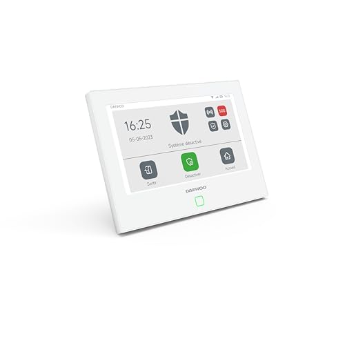 Daewoo Security Pack Alarma AM302, Central de Pantalla táctil de 7 Pulgadas, Detector de Movimiento Apto para Animales, contactores de Puerta y Mando a Distancia. Sirena y batería integradas. Control