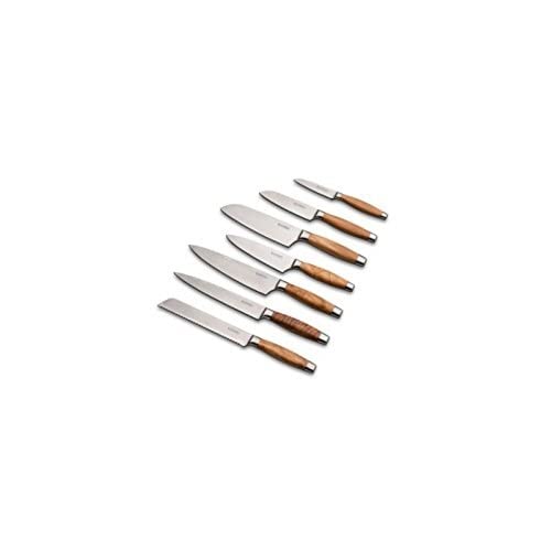Le Creuset Cuchillo para pan, 20 cm, Hoja de acero damasco 18 y 8 borde dentado, Mango de madera de olivo, Madera y Inox, 98000520000200