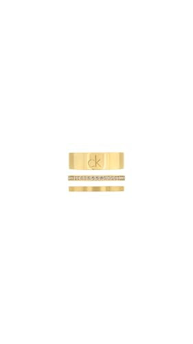 Calvin Klein Set de 3 Anillos para Mujer Colección CK TRIO en Oro Amarillo con Cristales - 35000795D, 56mm, Gold