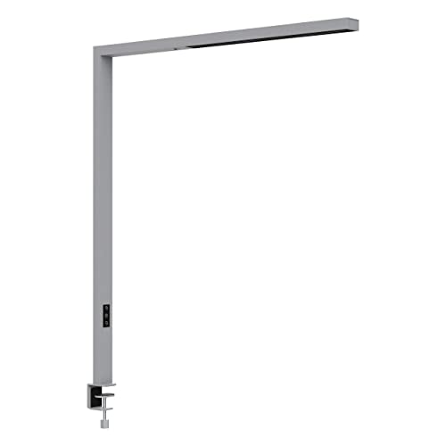 MAUL MAULsirius 8259395, Lámpara de pie con pinza y detector de movimiento, regulable, sensor de luz diurna, para oficina, estación de trabajo, pinza de mesa, 8750 lúmenes, color plateado