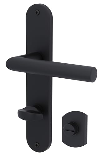 Juego de 6 placas largas para puerta de acero inoxidable negro para 5 puertas de habitación con perforación de barba y 1 puerta de baño y tirador de puerta