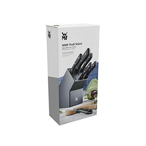 WMF Profi Select - Juego de 7 Piezas, 6 Cuchillos con Soporte de madera lacado en Color Gris, Hoja de Acero Templado con Filo de Larga Duración