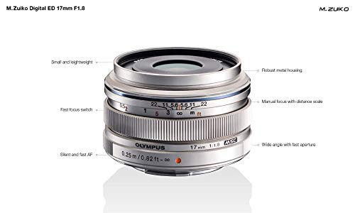 Olympus Objetivo M.Zuiko Digital 17 mm F1.8, Longitud Focal Fija rápida, Apto para Todas Las cámaras MFT (Modelos Olympus OM-D & Pen, Serie G de Panasonic), Plata