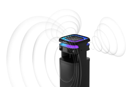 Sony ULT TOWER 10, Altavoz bluetooth para fiestas con ULT POWER SOUND y Deep Bass, altavoces X-Balanced, iluminación LED 360, funciones para fiestas, micrófono inalámbrico, portátil, ruedas giratorias