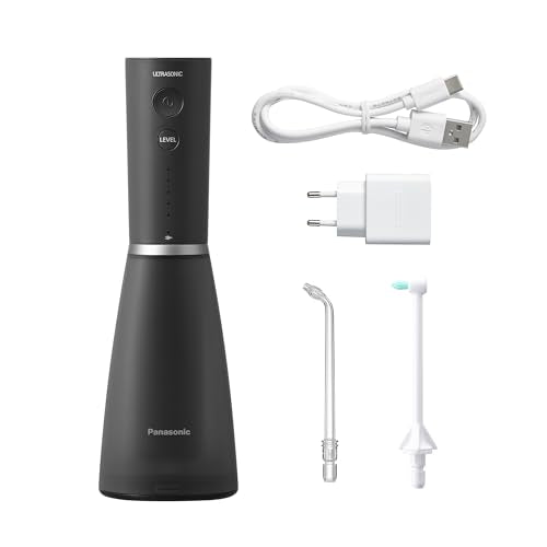 Panasonic Series 800 Irrigador Bucal Ultrasónico EW-DJ86-K503, Irrigador Dental, 200 ml, 1 Boquilla Ultrasónica y 1 Boquilla de Ortodoncia, 5 Ajustes de Presión, Accesorio De Viaje, USB-C, Negro