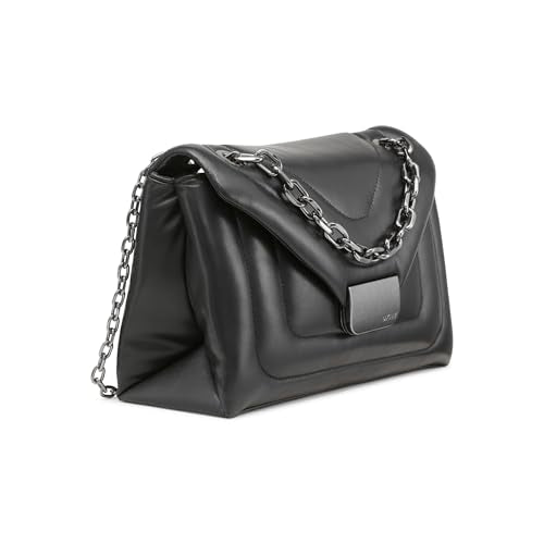 DKNY Kaya Flap Shoulder Bag, Bolso de Hombro Mujeres, Negro y Gris