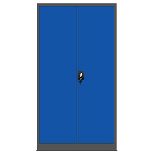 Jan Nowak Juego de 3 Armario de Oficina Archivador Armario de Herramientas Metálico 4 Estantes con Recubrimiento de Polvo Se Puede Cerrar 185 cm x 90 cm x 40 cm (Antracita-Azul)
