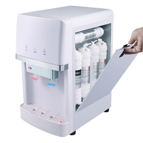 Fuente de Agua con Osmosis Inversa de 5 etapas. Modelo: Bbagua White Mini Cooler RO 2T. Filtros Inline estándar. Dispensación de Agua fría y Natural o fría y Caliente. Bbagua.