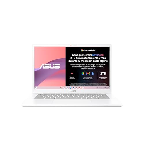 ASUS Chromebook Plus CX34 CX3402CBA-PQ0105 - Ordenador Portátil 14" Full HD (Intel Core i3-1215U, 8GB RAM, 128GB UFS, UHD Graphics, ChromeOS) Blanco Perla - Teclado QWERTY español