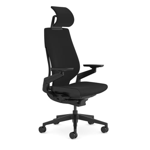 Steelcase Gesture, silla de oficina ergonómica con brazos 360 grados, sujeción lumbar y reposa cabeza regulables Ónix