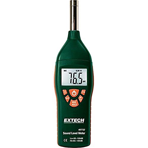 Extech 407732 Medidor digital del nivel de sonido, tipo 2, de 35 a 130 decibeles