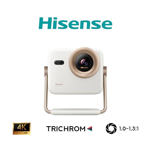 Hisense M2SE Pro - Mini Proyector Laser Trichroma UHD 4K Smart TV, 65 a 200 Pulgadas, 1150 Lumen, Dolby Vision, Audio 2x10W, Zoom Óptico, Autoenfoque, Protección Ocular, Auto-Corrección Trapezoidal