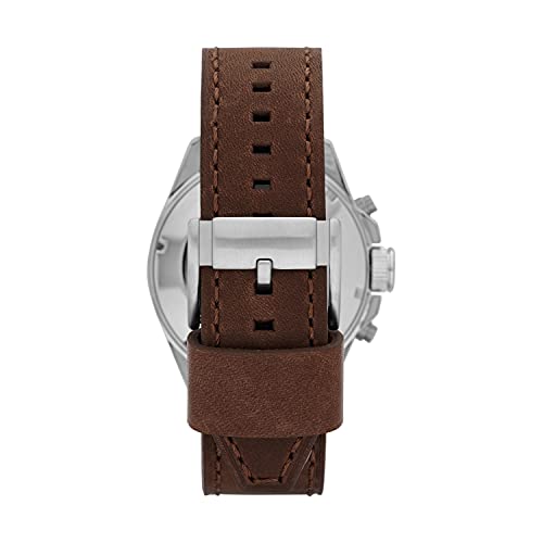 Fossil Reloj para Hombre Decker, movimiento Cronógrafo Cuarzo, 44mm Plata / Acero Caja de acero con correa de piel, CH2885