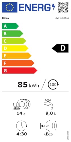 Balay – Lavavajillas Integrable, 14 servicios, Motor ExtraSilencio, Tercera Cesta para Cubiertos, InfoLight, Home Connect, Blanco, 3VF6330SA