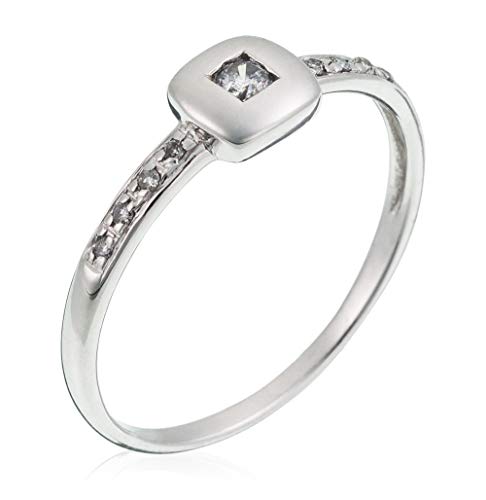 Orphelia Anillo para mujer de oro blanco 750 rodiado y diamante (0,1 ct) blanco, talla redonda - RD-33349, Diamond,