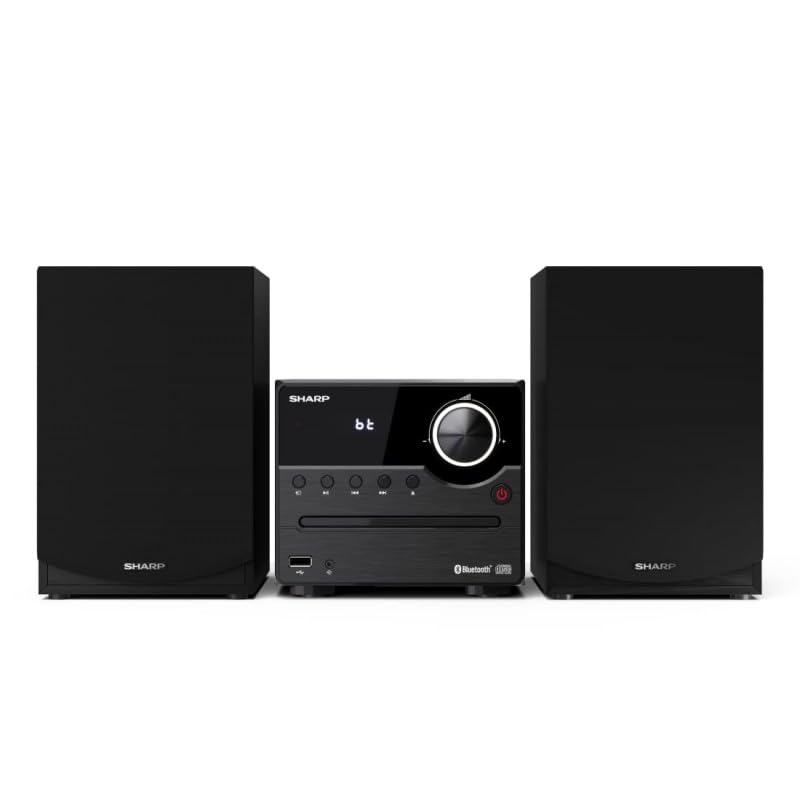 Sharp XL-B512(BK) Microcadena Sound System Estereo con Radio FM, Bluetooth v5.0, CD-MP3, reproducción USB, Altavoces de Madera y 45W Color Negro