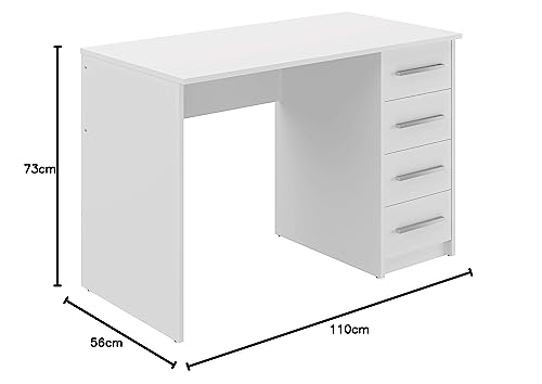 Amazon Basics Escritorio moderno para oficina en casa, escritorio para PC con 4 cajones, fácil montaje, 142 x 279 x 187 cm, color blanco