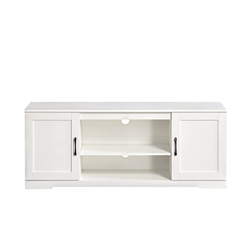 Zinus Bennett Mueble TV - Mueble TV 147x40x60 cm - Mueble con estantes y puertas - Blanco