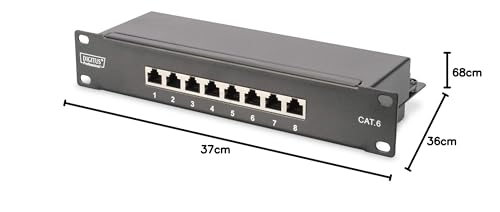 DIGITUS Juego de 10 Pulgadas - Armario de Red 12U Serie Soho Negro - Estante - regleta de enchufes - Panel de Conexiones de 8 Puertos - conmutador gigabit de 8 Puertos