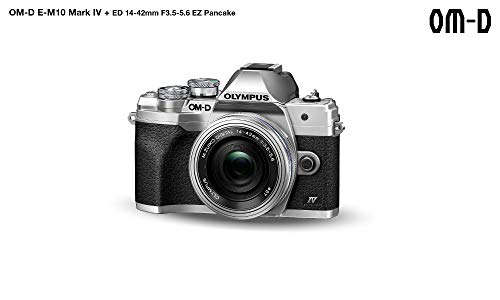 Kit de cámara del Sistema Micro Four Thirds Olympus OM-D E-M10 Mark IV, Sensor de 20 Mpx, Visor electrónico, vídeo 4K, Wi-Fi, Plata, Incluye el M.Zuiko Digital ED 14-42mm F3.5-5.6 EZ Pancake Plata