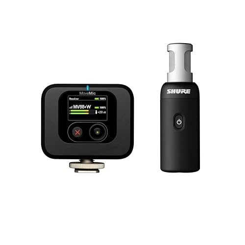 Shure Kit de Micrófono inalámbrico, MoveMic 88+ - Grabador de Audio Profesional para entrevistas de Cine/grabación de Campo | Compatible con iOS/Android Mediante la aplicación Motiv (MV88+W-Kit-Z6)