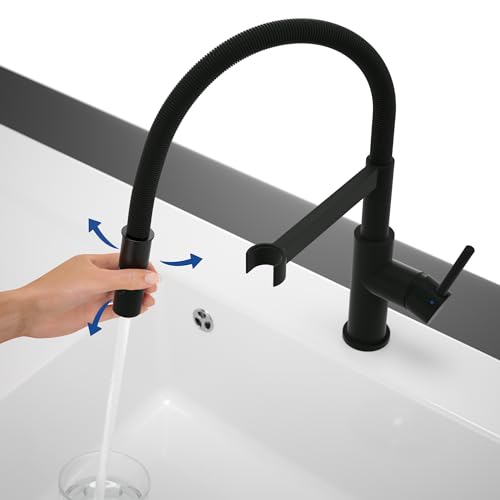 Villeroy & Boch Steel Expert Compact Window - Grifo de cocina (alta presión, montaje en ventana, ahorro de agua, altura de caño 147 mm), color negro mate