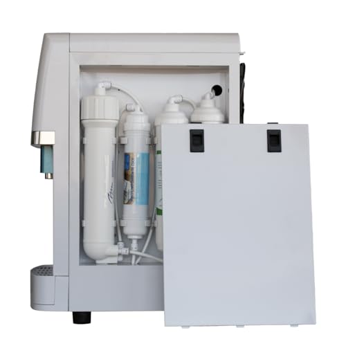 Fuente de Agua con Osmosis Inversa de 5 etapas. Modelo: Bbagua White Mini Cooler RO 2T. Filtros Inline estándar. Dispensación de Agua fría y Natural o fría y Caliente. Bbagua.