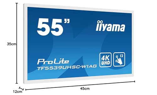 iiyama ProLite TF5539UHSC-W1AG - Monitor LED (139 cm, 55", IPS, 4K, UHD, 15 puntos, capacitivo, VGA HDMI, DP RS-232c, RJ45, 7H, IP54, antirreflejos, 24/7)