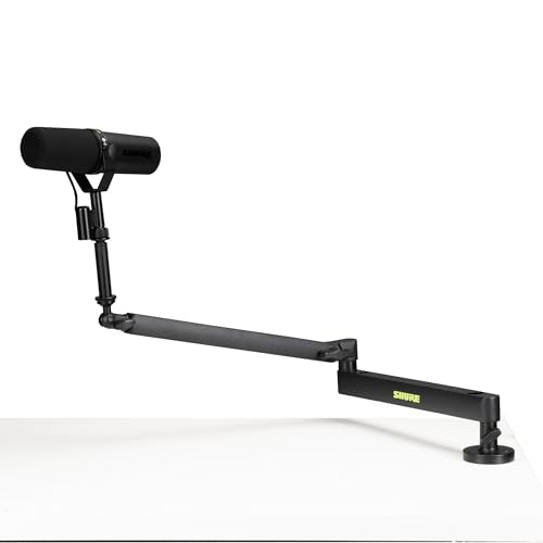 Shure by Gator Soporte premium de perfil bajo para micrófono de escritorio; totalmente ajustable para podcasts, streaming y configuraciones de home office (SH-BROADCAST2)