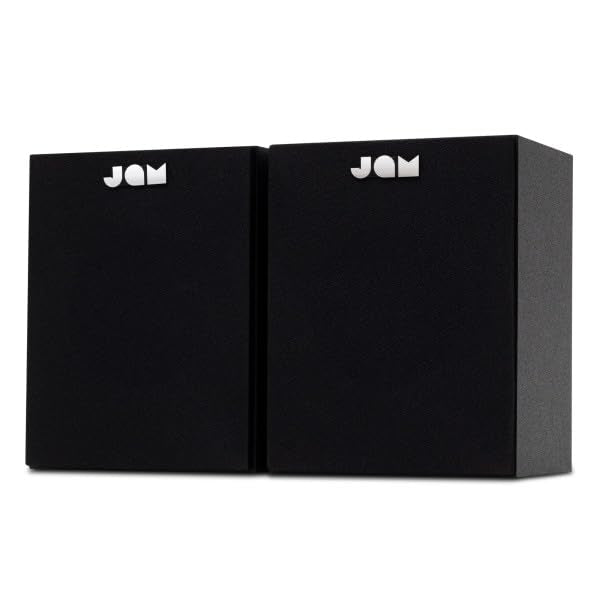JAM Altavoces de Estantería - Altavoces Cableados con Entradas AUX y RCA, Compatibles con Tocadiscos y Reproductores de Vinilos, Altavoces Activos, Amplificación Integrada, Negro