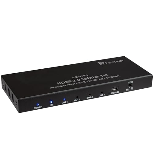 FeinTech VSP01401 HDMI 2.0 Splitter 1x4 distribuidor 4 vías UHD 4K@60Hz YUV 4:4:4 HDR EDID 18 Gbps