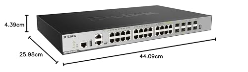 D-Link DGS-3630-28TC/SI - Switch Gigabit Gestionable Layer 3 (20 puertos 10/100/1000 Mbps, 4 puertos SFP Combo, 4 puertos 10 GbE SFP+, detección de bucles, apilable, prevención de fuga de datos)