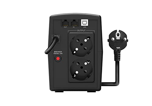 Atlantis A03-HP1003 - Fuente de alimentación ininterrumpida de Onda sinusoidal Pura 800VA 480W Line Interactiva, Pantalla LCD, Puerto USB-HID, 2 Salidas Shuko + Cable de alimentación, 1 batería