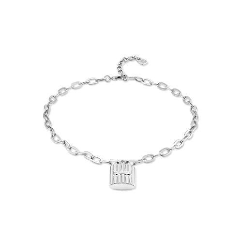 UNO de 50, Collar de Aleación de Metales, Plata de Ley, Eslabones Medianos y Candado Central, Joya Artesanal, Diseño Creativo