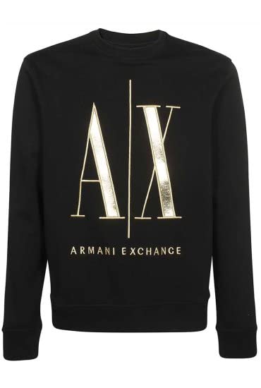 Armani Exchange Icon, Maxi Front Logo, Crew Neck, Sudadera de los Hombres, Black, Small