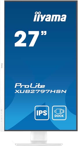 iiyama XUB2797HSN-W2 Pantalla IPS de 27 Pulgadas (Bisel Blanco) USB-C de 65 W de Carga, 4 ms, Full HD 1920 x 1080, RJ45/HDMI/DP, 1 x DP-out (MST), 4 concentradores USB, Soporte Ajustable en Altura