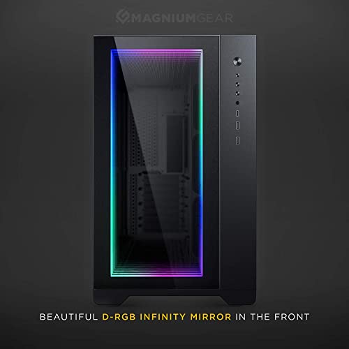 MagniumGear (MG-NE620QI_DBK02) Neo Qube 2 IM, Doble cámara ATX Mid-Tower, Digital-RGB Infinity Mirror Panel Frontal, I/O Frontal USB Tipo C, Paneles de Vidrio Templado, Negro