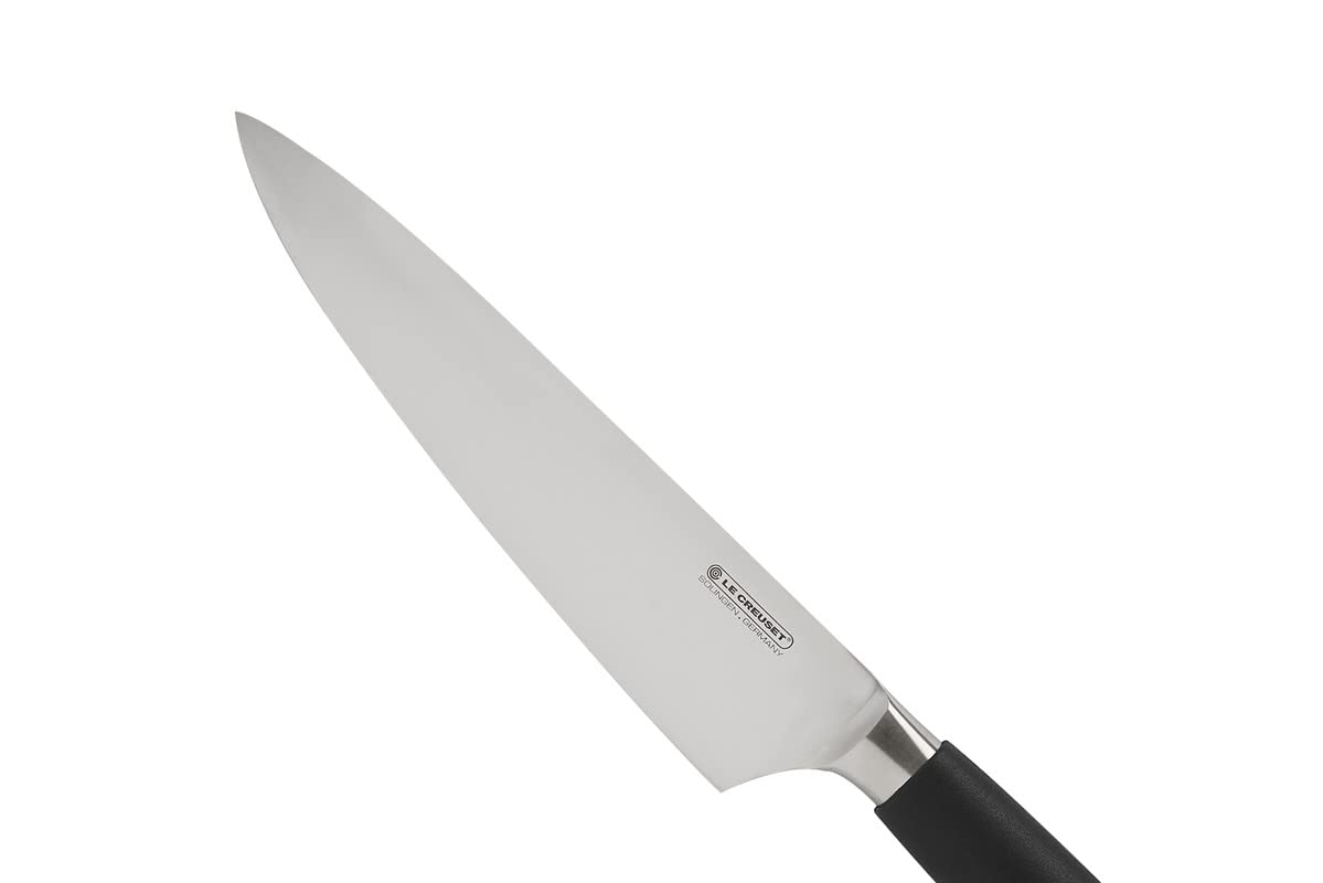 Le Creuset Cuchillo del chef, 20 cm, Hoja de acero 18 y 8 con borde recto, Mango de plástico, Acero inoxidable, Negro y Inox, 98000320000300