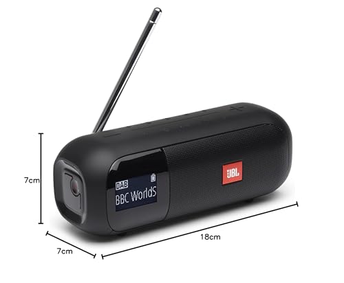 JBL Tuner 2 Sintonizador de radio JBL, altavoz portátil Bluetooth con MP3, DAB plus y radio FM, sonido potente y nitidez, color negro