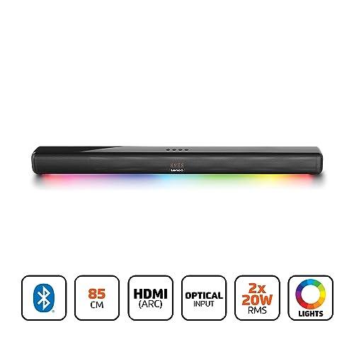Lenco SB-042LEDBK - Barra de Sonido Bluetooth® de 85 cm con HDMI (ARC) y animación de luz LED - Negro