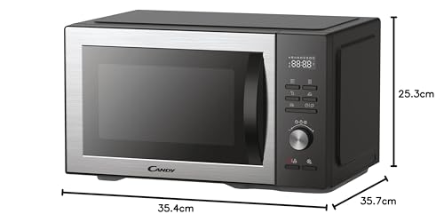 Candy Essenza CMCA29EDLB Horno Microondas Combinado, con Grill, 29L, 1000-2100W, Convección, 5 Niveles de Potencia, Digital, Automenús, Bloqueo Seguridad, Inicio Diferido, Descongelación, Negro e Inox
